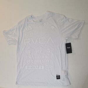 NWT Men's RVCA Sports S/S T-Shirt w/drirelease. White On White & Size Large